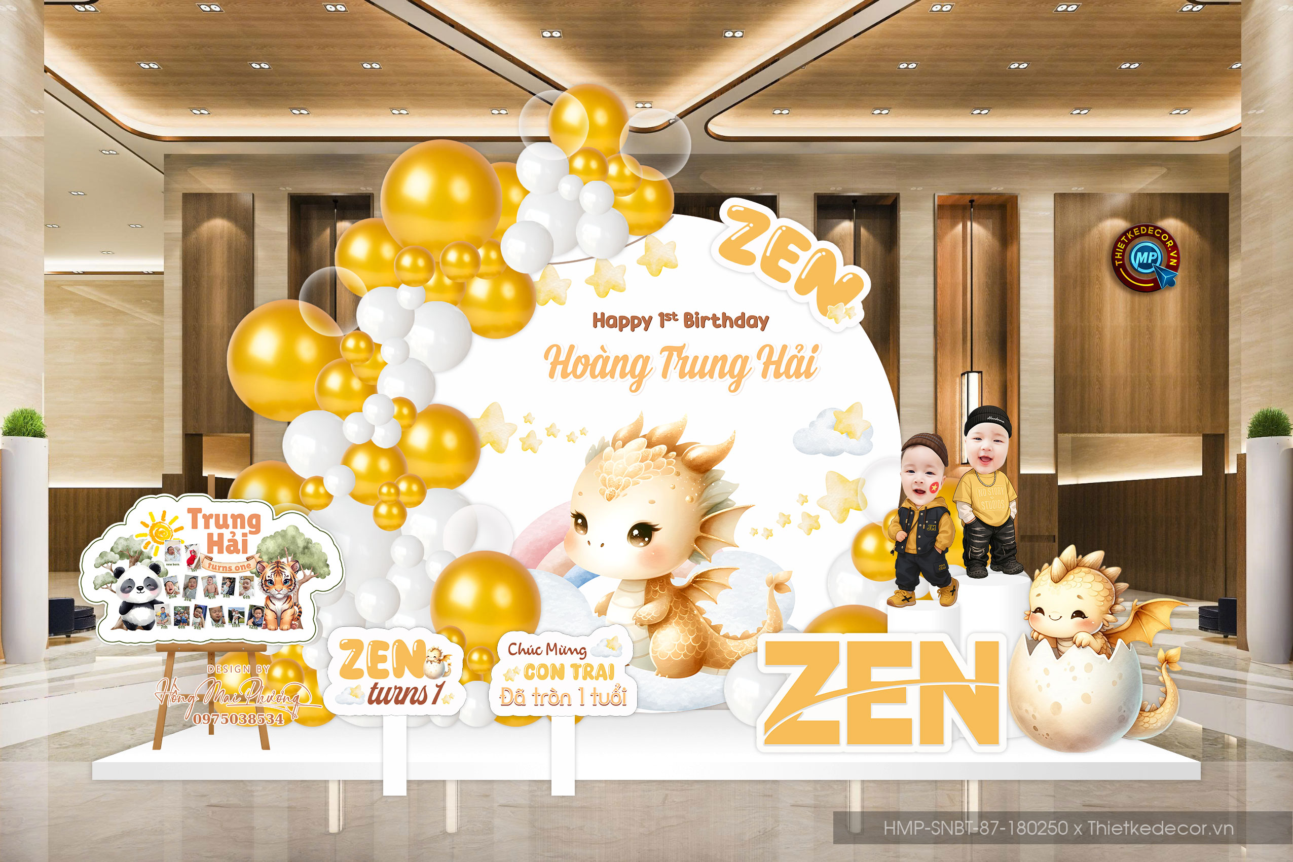 Sinh nhật bé trai tuổi rồng tone vàng luxury